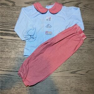 Blue and Red Gingham Baby Outfit